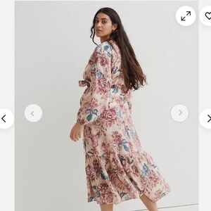 H&M Women's Romantic Floral Watercolor Maxi Dress Tiered Sz  L Wedding Guest